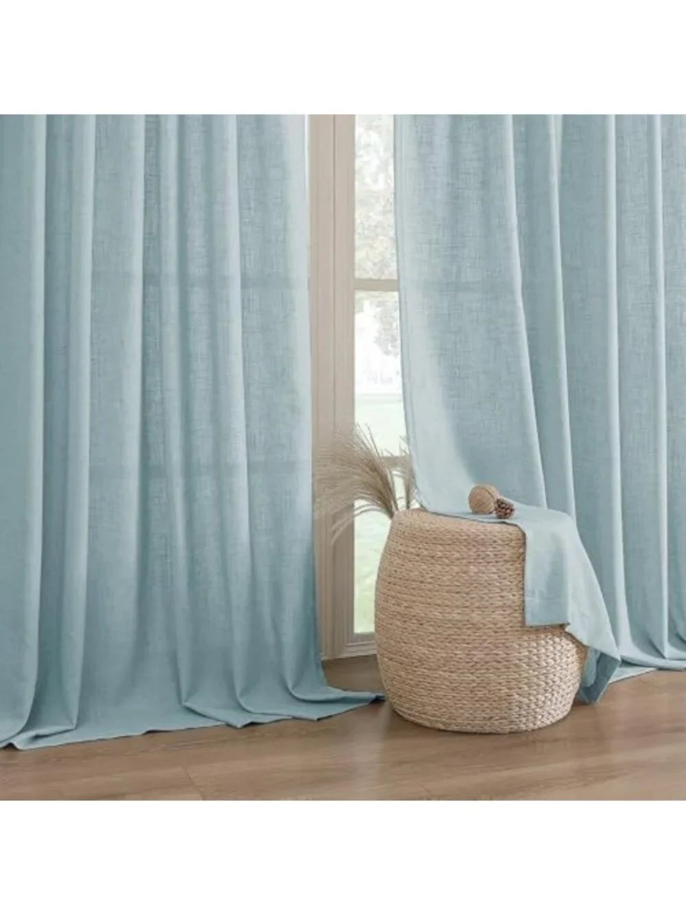 Linen Fabric Curtains for Living Room, 96 Inches, Cloud Blue - Elegant Window